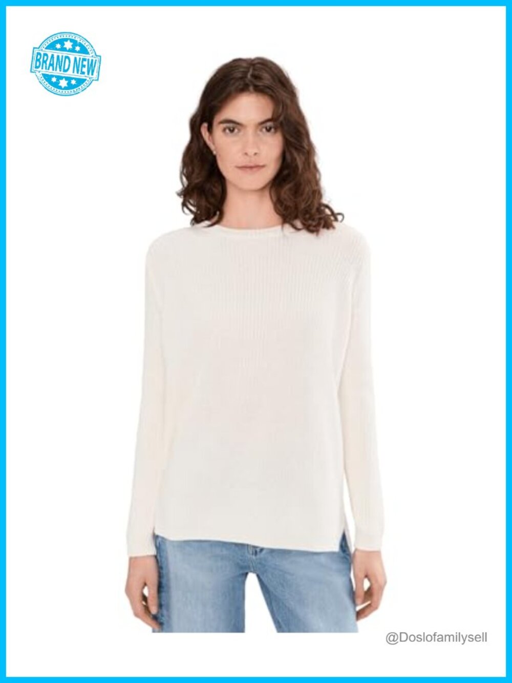 Emma Crew Neck Shaker Sweater 100% Cotton Relaxed Pullover